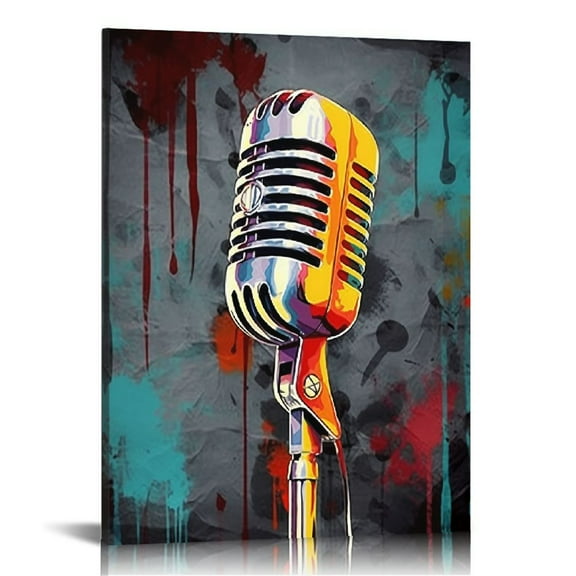 COMIO Music Artistic Paintings Wall Art Microphone and Headset Note Picture Canvas Giclee Print Modern Home Studio Bedroom Decor Stretched and Framed Ready to Hang Each Size 16x20in