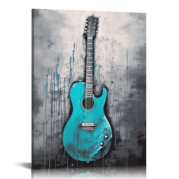 COMIO Music Canvas Wall Art Abstract Guitar Drum Set Piano Musical Instruments Contemporary Artwork for Bedroom Home Decoration Gift Stretched and Framed 16x20inch