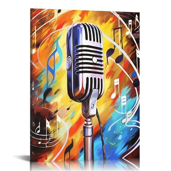 COMIO Music Canvas Wall Art Microphone Picture Print on Canvas Musical Note Painting Watercolor Artwork for Home Studio Living Room Guest Room Decor Contemporary Closeup Decoration Gift