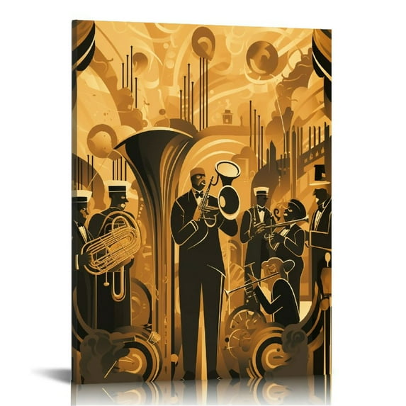 COMIO Music Notes Canvas Wall Art Modern Black and Gold Music Print Artwork Abstract Picture Painting Framed Artwork for Classroom Bedroom Dining Room