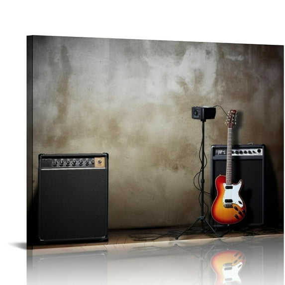 COMIO Music Wall art Hanging, Vintage Guitar on Wood Stage Wall Art for Home Decorations Dorm Decor Living Room Bedroom Bedspread