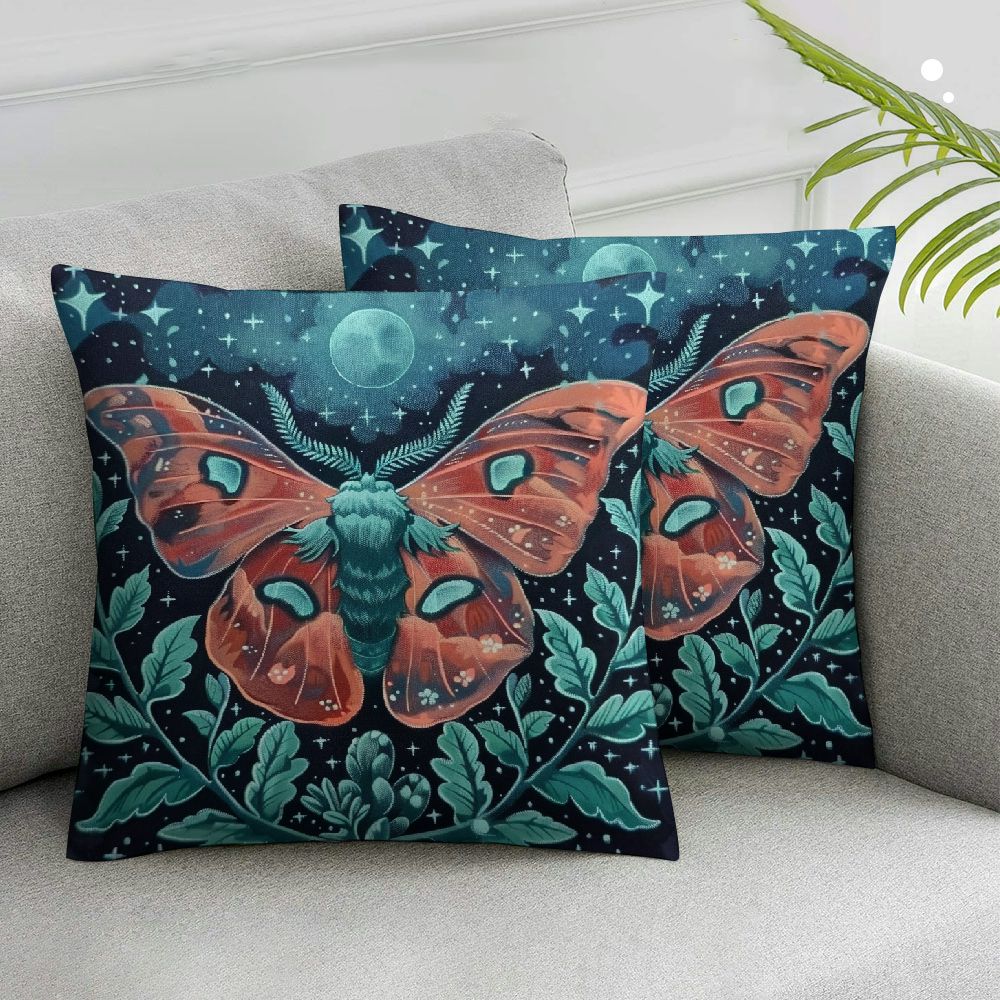 Nipil Green Luna Moth Floral Pillow Covers 18x18 - Vintage Witchy Gothic Cottagecore Decor, Hidden Zipper, 100% Flannel