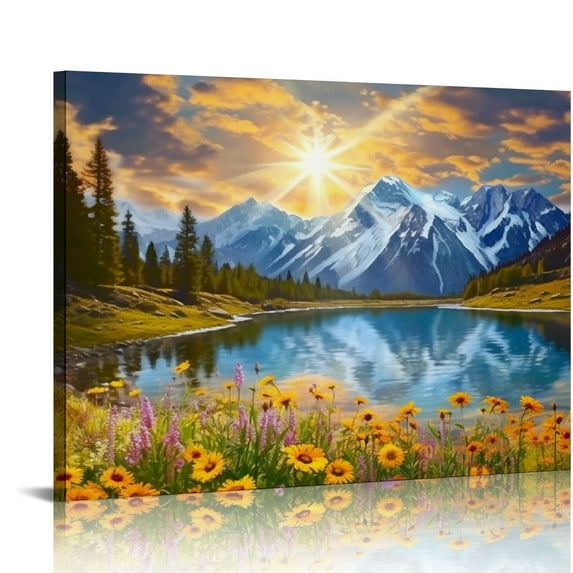 COMIO Natural Gable Art Living Room, National Park Sunflower Landscape Canvas Wall Decoration, Sunset Painting Art Kitchen, Bedroom, Home Decoration