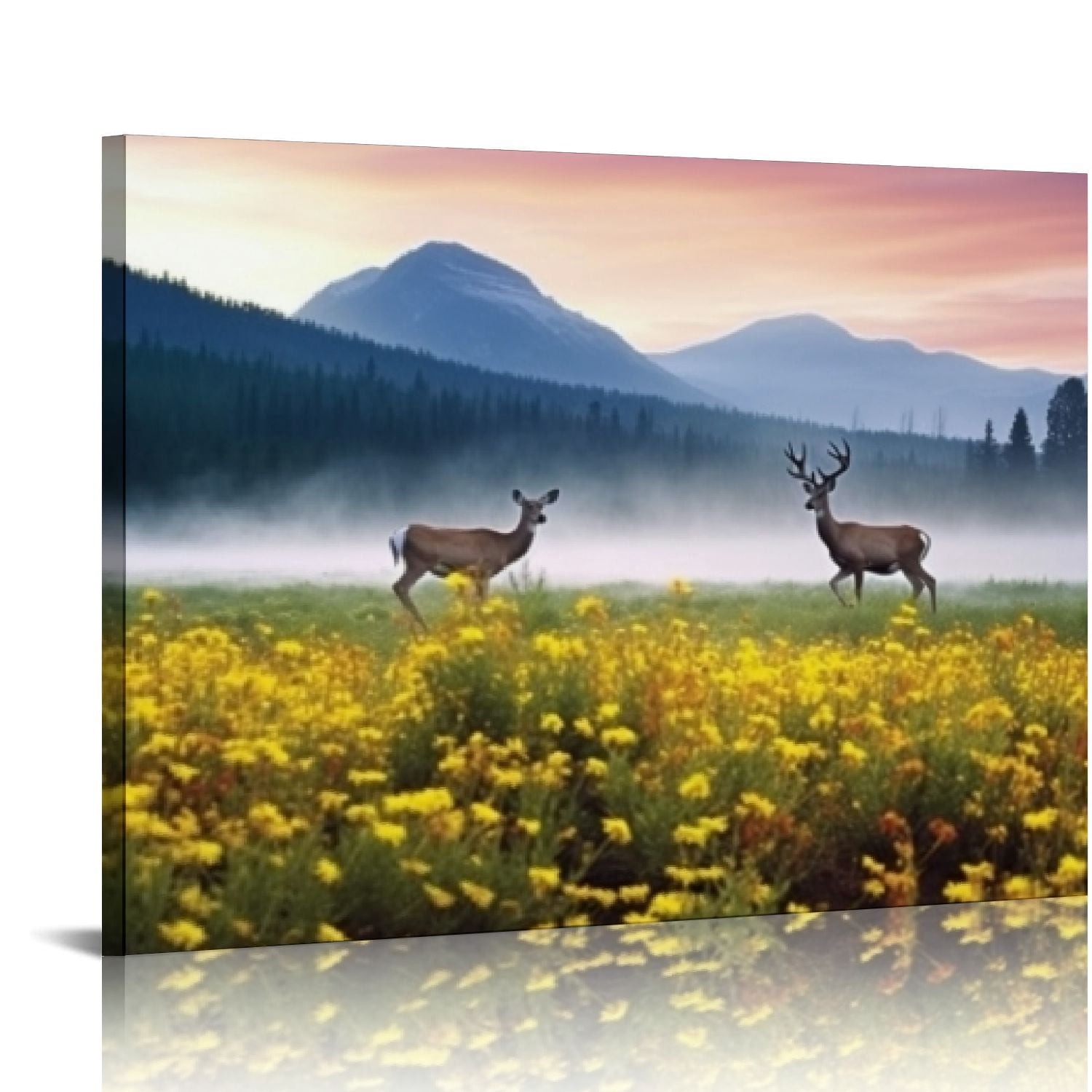 COMIO Nature Canvas Wall Art Decor: Misty Lake Forest Landscape Picture Mountain Scene Wild ...