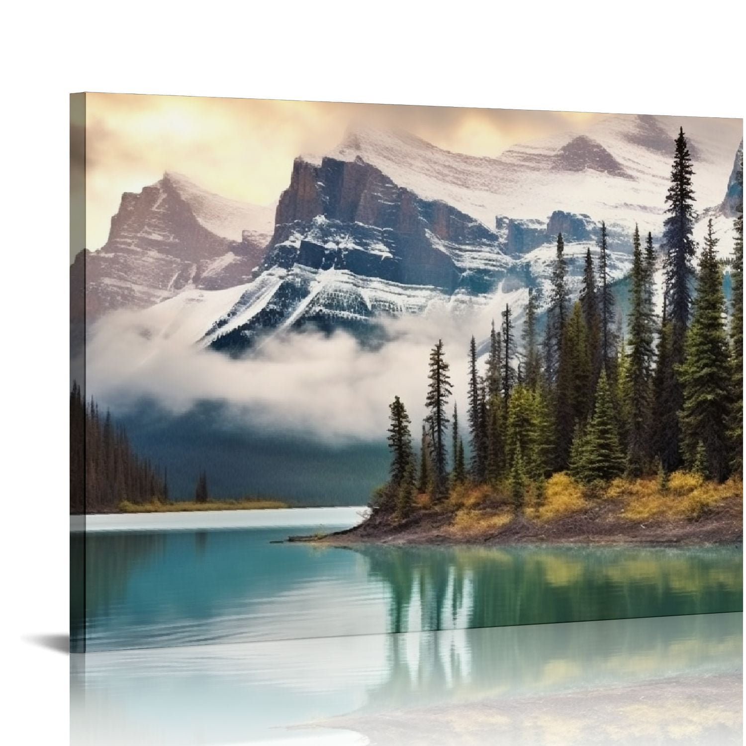 COMIO Nature Canvas Wall Art Picture: Modern Lake Scene Artwork ...