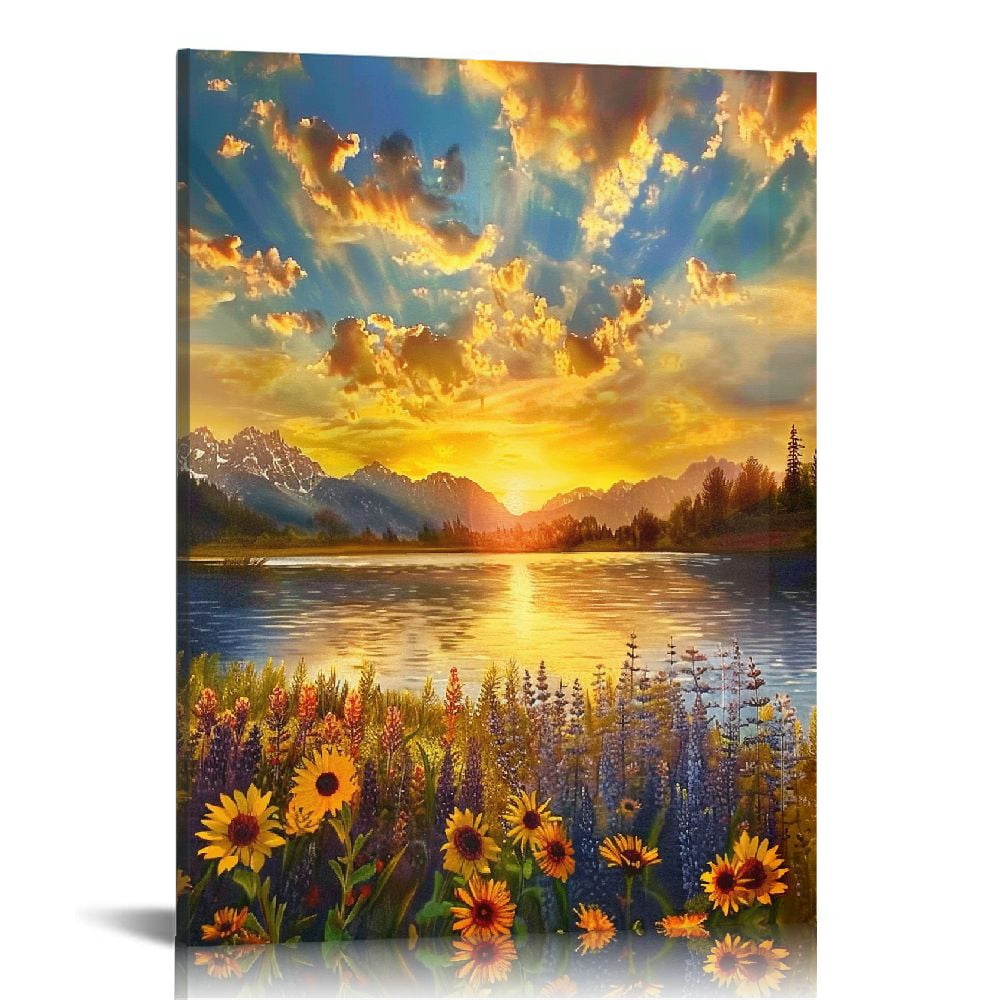 COMIO Nature Mountain Wall Art for Living Room, National Park Sunflower ...