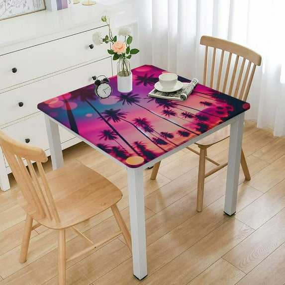 COMIO Nature Palm Trees Hawaiian Tropic Seashore Beach Californian Miami Sunbeams Washable Tablecloth for Home Kitchen Outdoor Decoration White