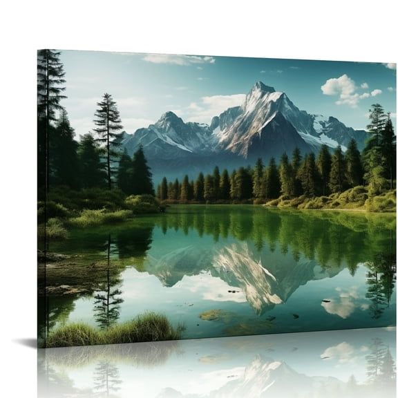 COMIO Nature Scenery Wall Art Decor Beautiful Landscape with Turquoise Lake Forest and Mountains Pictures Painting Print on Canvas Modern Artwork Stretched Framed Ready to Hang