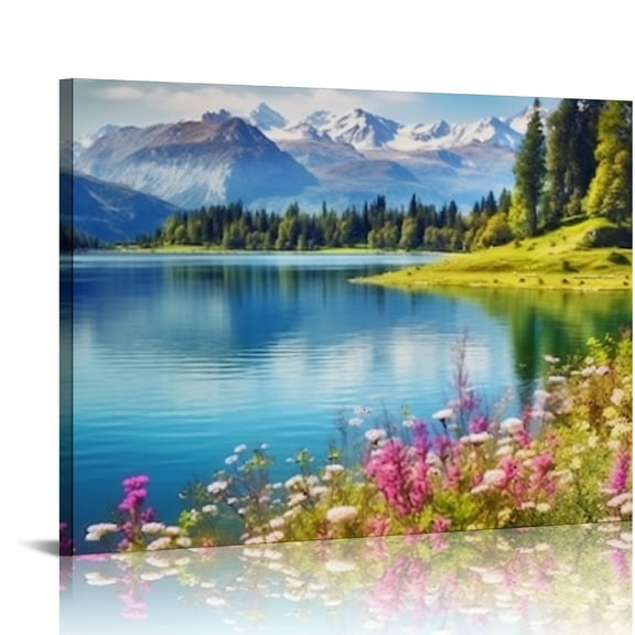 COMIO  Nature Scenery Wall Art Spring Summer Autumn Winter Canvas Wall Decor Mountain Range Lake Wall Pictures Painting Modern Minimalism Artwork for Living Room Bedroom Office