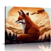 COMIO Nature Wall Art Decor Landscape Picture of A Large Fox Overlooking the Mountains and Forest Trees - Beautiful Outdoor Wilderness Inspiration Print 20x 16 Inches
