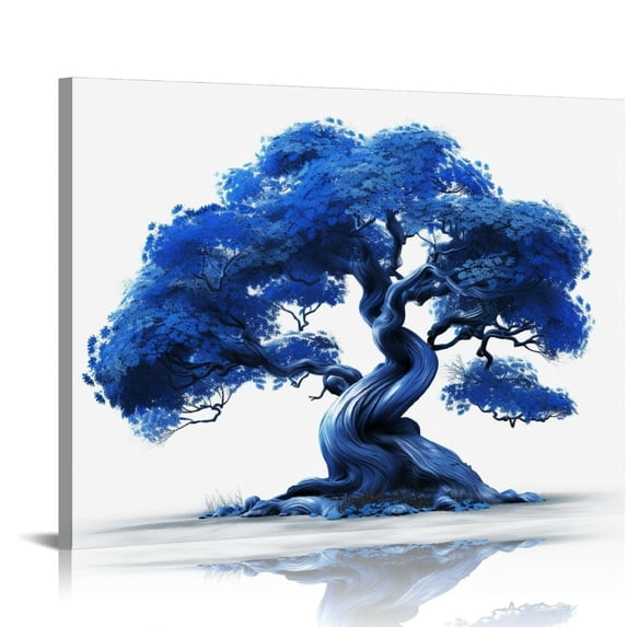 COMIO Nature Wall Art Tree Canvas Landscape Painting Grey Blue Textured Picture Handmade Print Abstract Modern Colorful Artwork for Living Room Bedroom Bathroom Office Home Decor Large