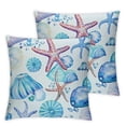 thumbnail image 1 of COMIO  Nautical Coastal Coral Pillow Covers  Set of 2, Light Blue Throw Pillow Covers Seashell Starfish Pillow Covers  Square Cushion Covers for Couch Home Sofa Bedroom Living Room White, 1 of 6