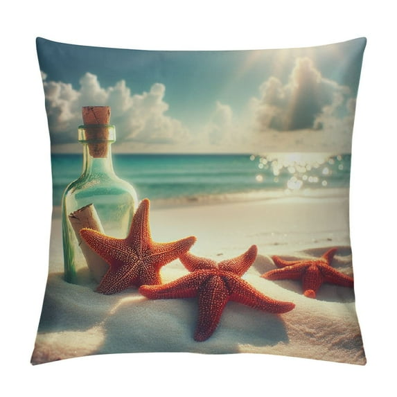 COMIO Nautical Coastal Decor Pillow Covers Starfish/Seashell/Sand/Conch/Beach House Decorative Cushion Covers Sea Theme Home Decorative Pillowcases(Starfish)