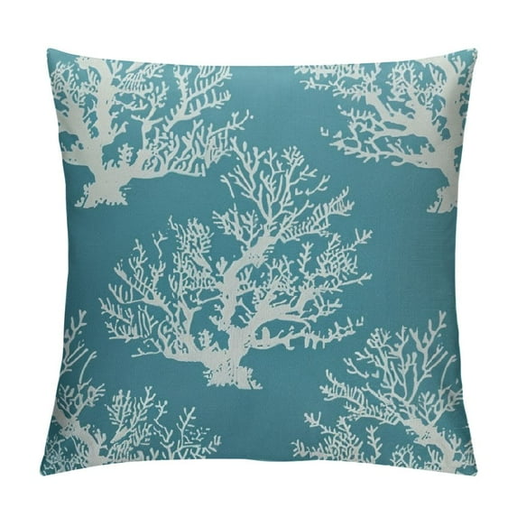 COMIO Nautical Coastal Pillow Covers Farmhouse Aqua Teal Turquoise Coral and Starfish Decorative Throw Pillows Square Cushion Cover for Home Couch Sofa Patio Bedroom