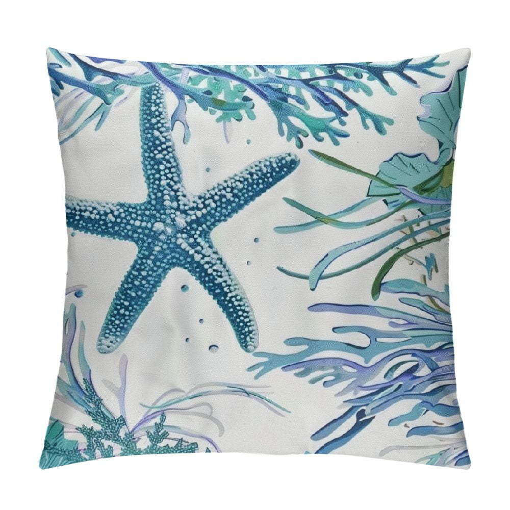 COMIO Nautical Coastal Throw Pillow Covers Beach Theme Blue Seashell