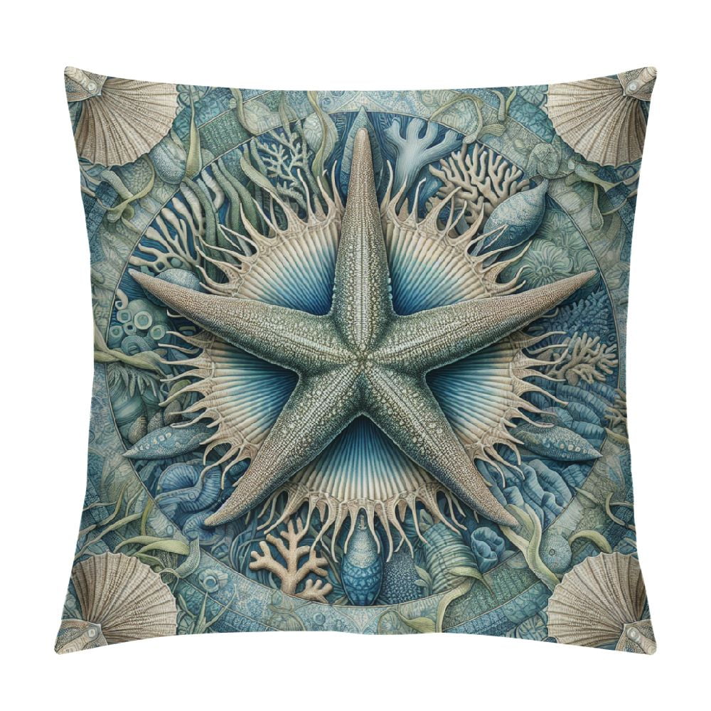 COMIO Nautical Coastal Throw Pillow Covers Beach Theme Blue Seashell