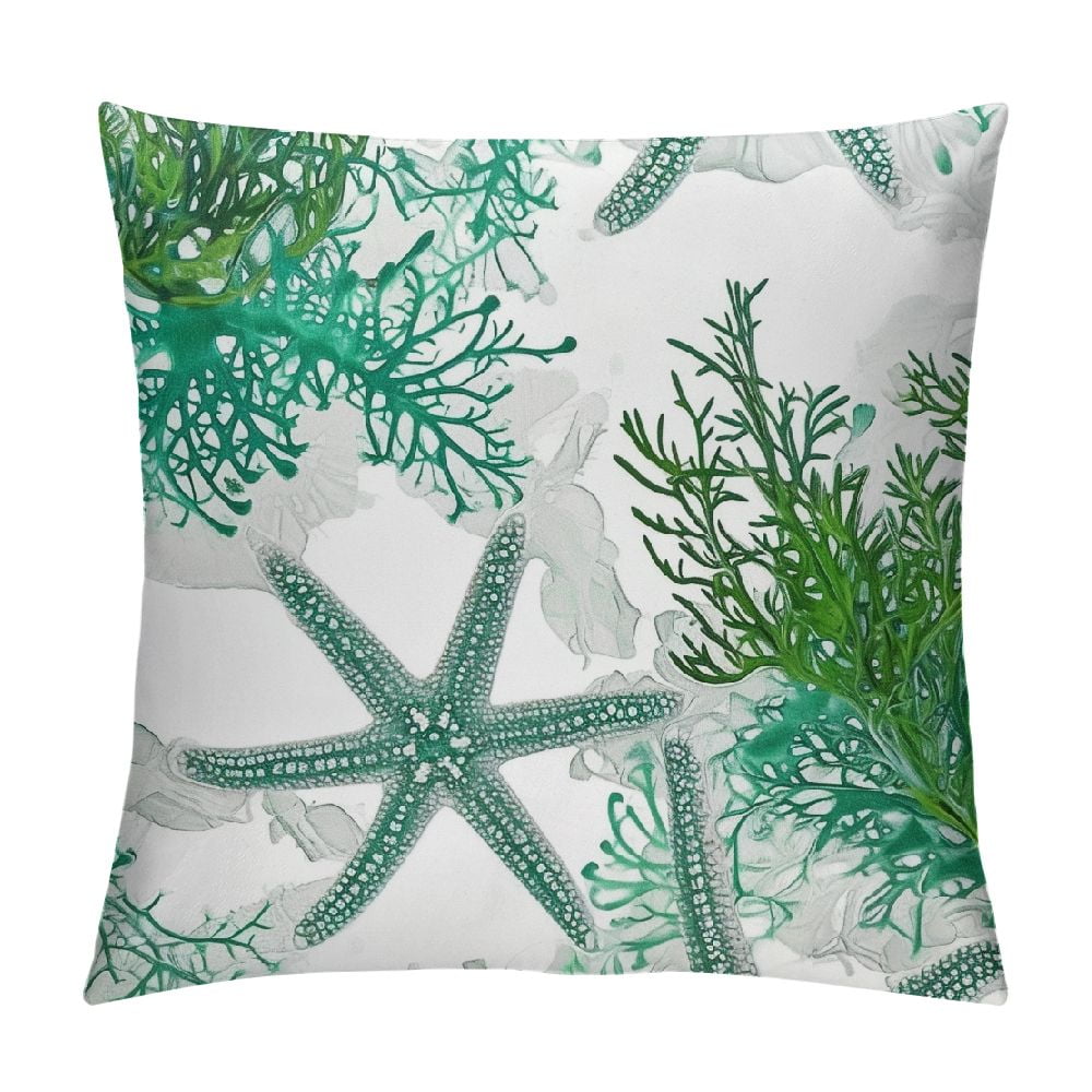 COMIO Nautical Coastal Throw Pillow Covers Beach Theme Teal Seashell