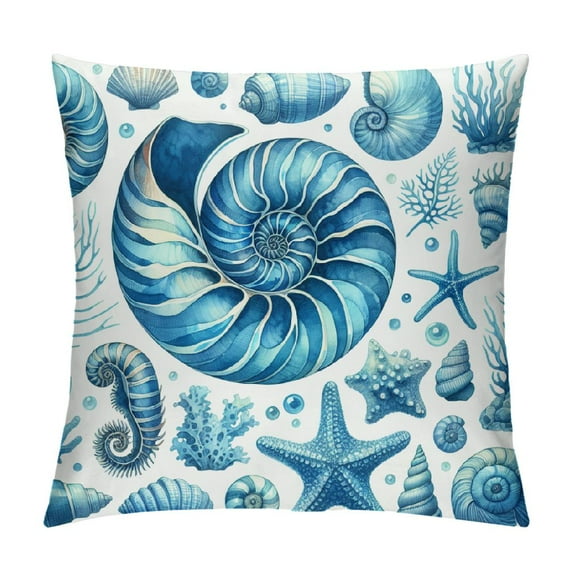 COMIO Nautical Coastal Throw Pillow Covers Ocean Themed Beach Seashell Coral Starfish Pillows Case Soft Cushion Covers for Outdoor Sofa Home Decor