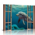 thumbnail image 1 of COMIO Nautical Dolphin Bathroom Wall Art Coastal Ocean Theme Bathroom Pictures Wall Decor Seascape Bathroom Canvas Print Sea Life Painting Framed Modern Home Artwork, 1 of 5