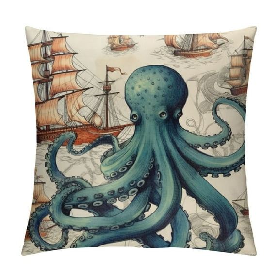 COMIO Nautical Pillow Covers Blue Octopus Navy Mermaid Funny Ocean Animals Throw Pillow Case Kraken Cushion Cover Case for Home Couch Sofa Car Decoration