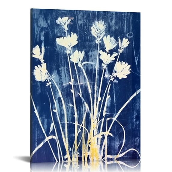 COMIO Navy Blue Botanical Wall Art Vintage Boho Plant Wall Art for Living Room Decor Royal Blue White Flower Pictures Floral Poster Canvas Prints Artwork Bedroom Home Decoration