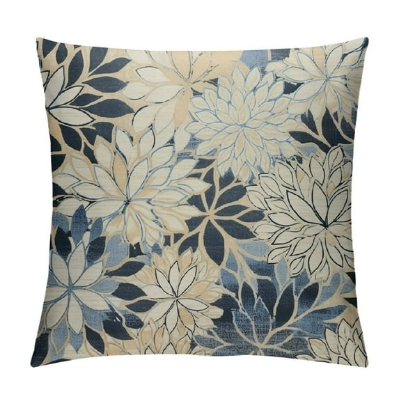 COMIO Navy Blue Dahlia Throw Pillow Cover Rustic Geometric Flower Decorative Square Pillow Cases Beige Tan Gray Floral Cushion Covers Farmhouse Home Decor For Sofa Bedroom Outdoor