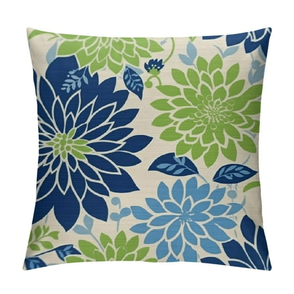 COMIO Navy Blue Green Pillow Covers, Light Blue Dahlia Farmhouse Decorations Throw Pillow Covers Floral Modern Rustic Outdoors Decorative Cushion Case for Couch Sofa Home