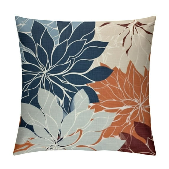 COMIO Navy Blue Orange Pillow Covers Fall Decorations Dahlia Decorative Throw Pillows Outdoor Farmhouse Decor for Sofa Couch Bed Modern Autumn Colored Flower Square Cushion Case