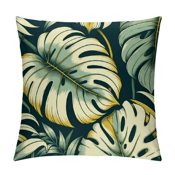 COMIO Navy Blue Palm Throw Pillow Covers, Summer Leaf Decorative Square Pillow Covers for Cushion Sofa Home Patio