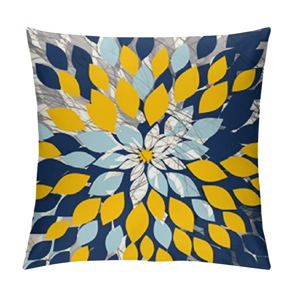 COMIO Navy Blue Yellow Pillow Covers Yellow Gray Dahlia Floral