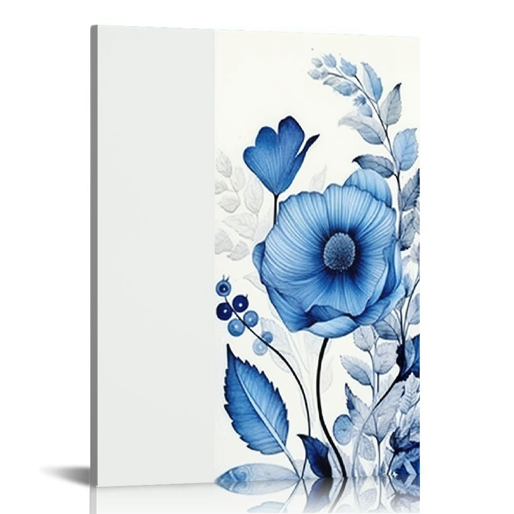 COMIO Navy Flower Canvas Wall Art Blue Floral Painting Prints Picture ...