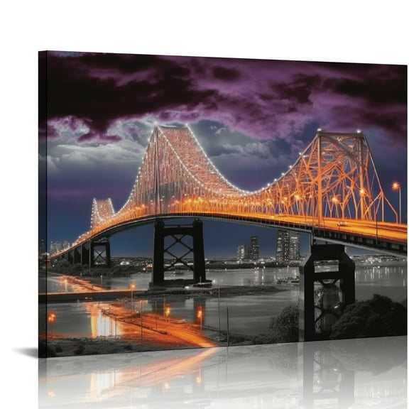 COMIO New Orleans Wall Art Louisiana Bridge Wall Decor Picture Canvas Print Crescent Connection Bridge Poster Black White Painting Frame Home Living Room Decoration