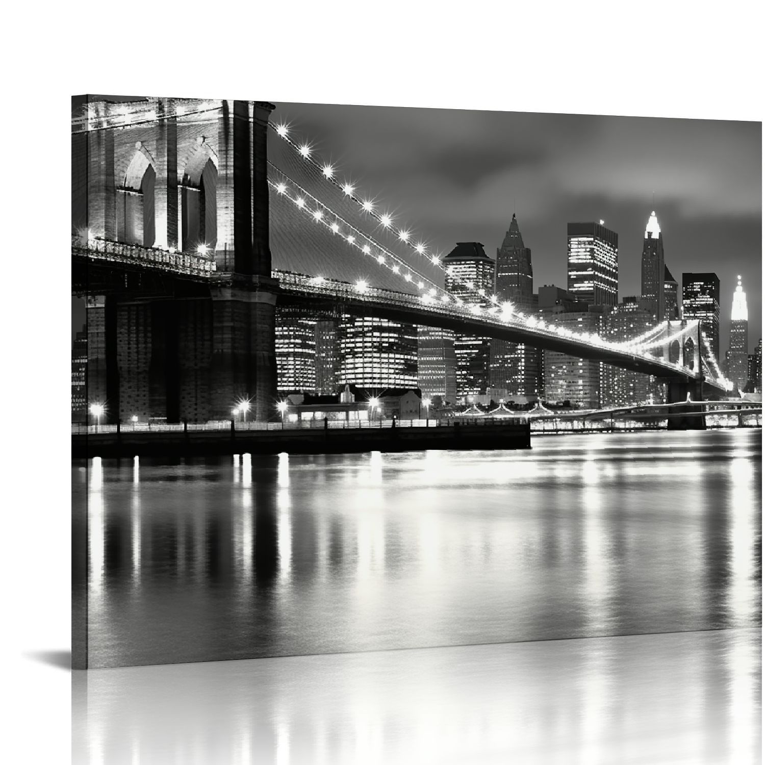 COMIO New York City Canvas Art Black and White Brooklyn Bridge Statue ...
