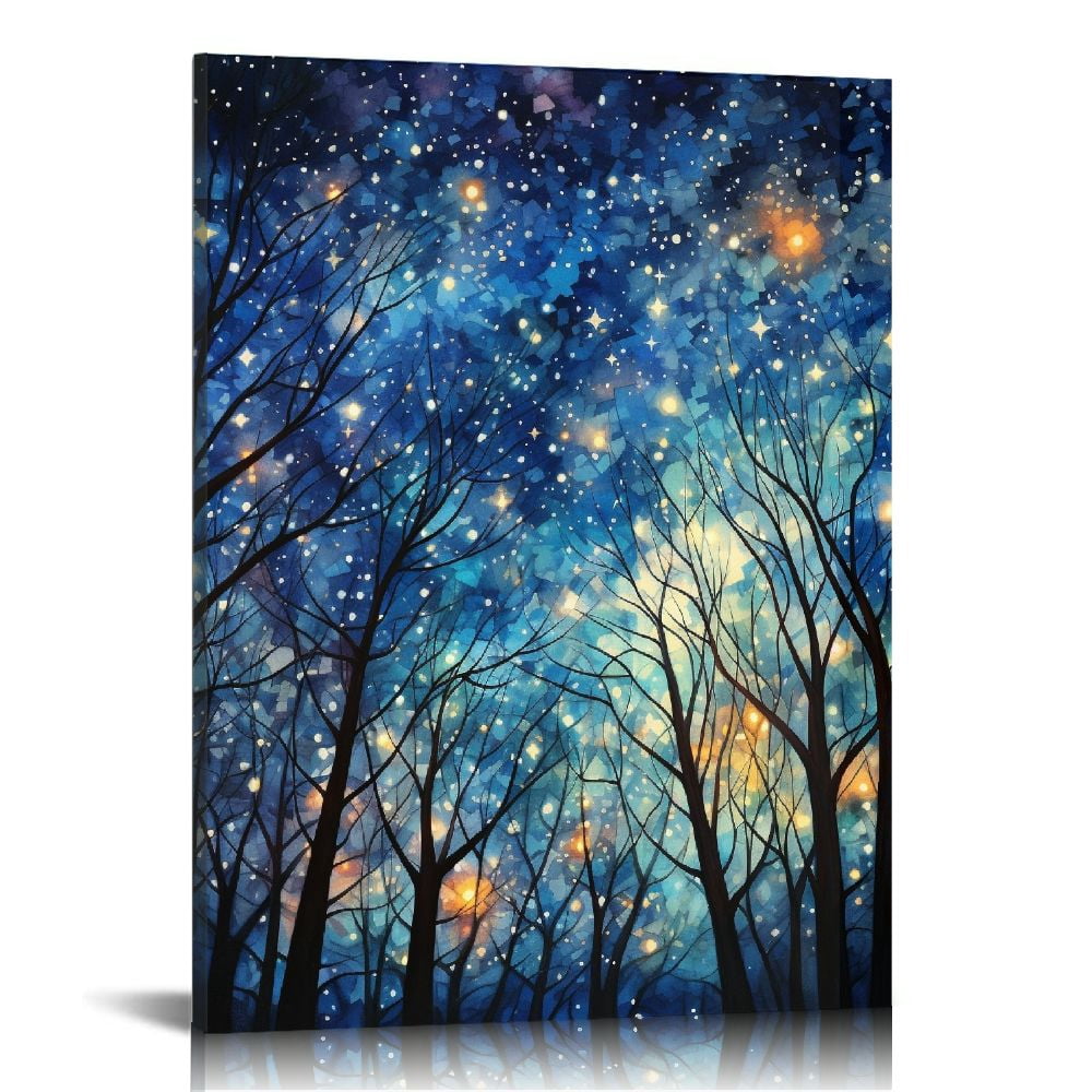 COMIO Night Starry Sky Surrounded Trees Forest Canvas Wall Art Prints ...