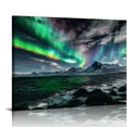 thumbnail image 1 of COMIO Northern Lights Canvas Print Green Picture Aurora Borealis Canvas Wall Art Painting for Living Room SnowyMountainsLandscape Poster Picture Wooden Framed Prints Ready to Hang, 1 of 6