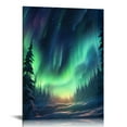 thumbnail image 1 of COMIO Northern Lights Canvas Print Norway Nature Green Aurora Borealis Poster Snow Tree Forest Landscape Painting Wall Art Modern Giclee Artwork Ready To Hang, 1 of 4