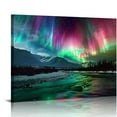 thumbnail image 1 of COMIO  Northern Lights Wall Art Colorful Aurora Borealis Painting Forest Mountain Canvas Prints Nature Landscape Home Decor Framed, 1 of 6