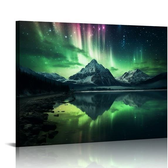 COMIO Northern Lights Wall Decor Painting  Psychedelic Canvas Aurora Borealis Artworks Art Prints Wide Framed for Walls Living Room