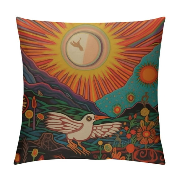 MLJA Oaxacan Mexico Mexican Mayan Aztec Tribal Boho Art Throw Pillow Cover Animal Forest Sun Colorful Chaotic Deer Grass Plant Pillow Case Decorative Men Women Boy Girl