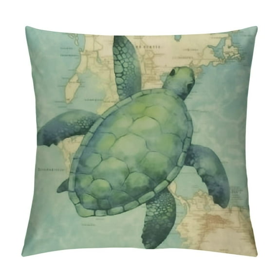 COMIO  Ocean Beach Outdoor Throw Pillow Covers Coastal Starfish Sea&nbsp;Turtle Scallop Seahorse Marine Animals Pillow Cases Cushion Cover White Vintage Nautical Map Pillowcase
