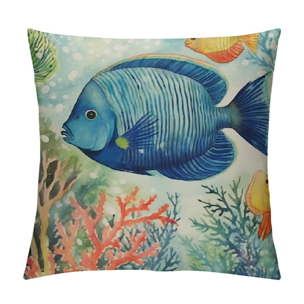 COMIO Ocean Beach Outdoor Throw Pillow Covers Waterproof Sea Coastal Theme Decor Cushion Square Pillowcase inch Beach Pillows for Patio Couch Sofa Turtle Crab Seahorse Fish Walmart