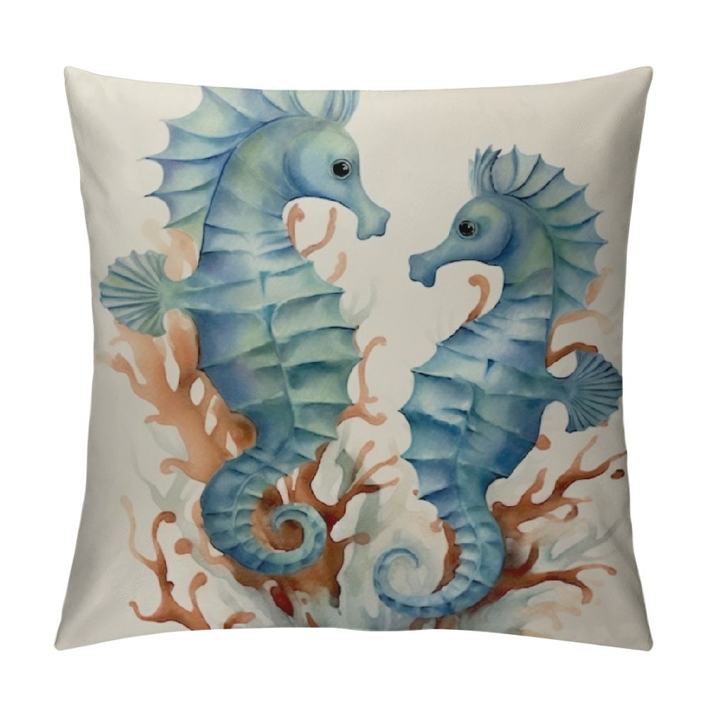 COMIO Ocean Beach Throw Pillow Covers Seahorse Turtle Starfish Coastal Outdoor Decorative
