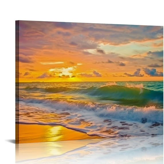 COMIO Ocean Beach Wall Canvas Print: Coastal Scene Sea Scenic Picture Sunset Seascape Printing Art for Bedroom Living Room Decoration