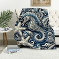 thumbnail image 1 of YANMS Ocean Life Coastal Throw Blanket: Soft Plush Velvet Calming of Blues Beige on White, Accent for Sofa Couch Chair Bed or Dorm (Coastal Shells), 1 of 6