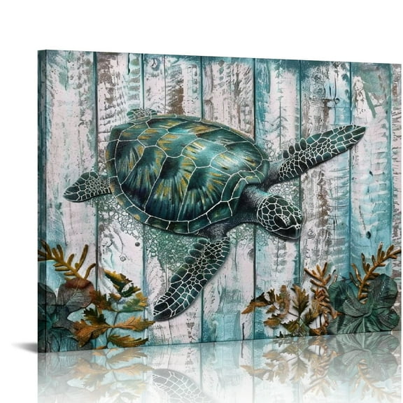COMIO Ocean Sea Wall Art Green Turtle Pictures Artwork Painting Ocean Decor Canvas Prints Nautical Bathroom Art Pictures Canvas Wall Art Decor Canvas Framed Prints Ready to Hang