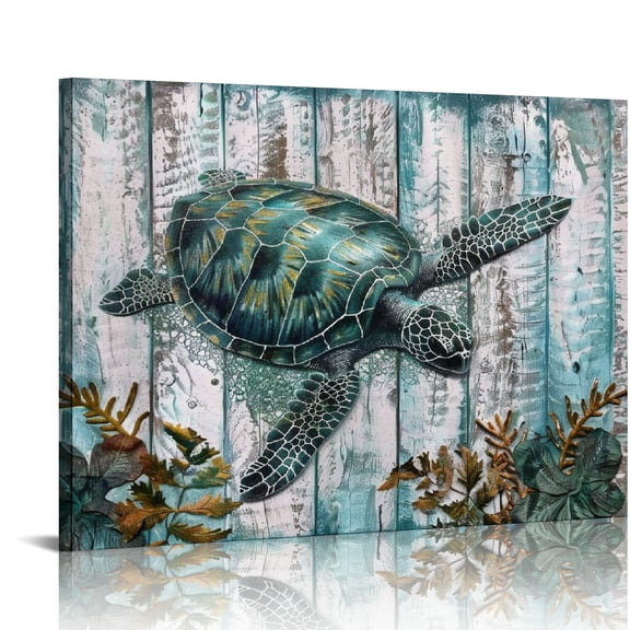 COMIO Ocean Sea Wall Art Green Turtle Pictures Artwork Painting Ocean Decor Canvas Prints Nautical Bathroom Art Pictures Canvas Wall Art Decor Canvas Framed Prints Ready to Hang