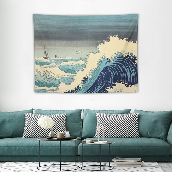 COMIO Ocean Tapestry Wall Hanging Blue Watercolor Ocean Wave Wall Art Tapestries, Japanese Anime Sea Wave Wall Decor Beach Indian Tapestry for Bedroom Aesthetic Home, Surf Tapestry for Dorm