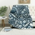 thumbnail image 1 of COMIO Ocean Throw Blanket, Sealife Sea Shells and Sand Stones Deep Water Blue Toned Design, Flannel Accent Piece Soft Couch Cover for Adults,Navy White, 1 of 6