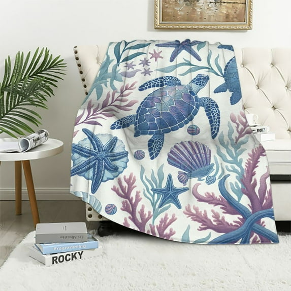 COMIO Ocean Turtles Toddler Blanket Sea Turtle with Bohemian Ethnic Blue Purple Pink Bed Blankets for Women Men Crib Blanket Lightweight Soft