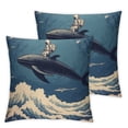 thumbnail image 1 of COMIO  Ocean Wave Outdoor Throw Pillow Cover Astronauts Riding Whales in Ocean Wave Decorative Pillows Farmhouse Cushion Cases Home Decor for Couch 2pc, 1 of 6